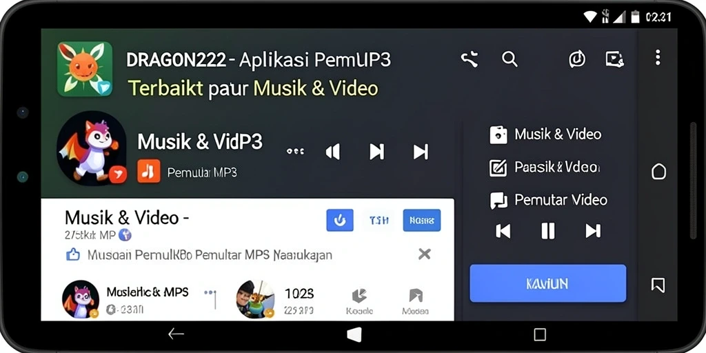 Tampilan antarmuka DRAGON222 yang menarik dan fungsional untuk Pemutar MP3.