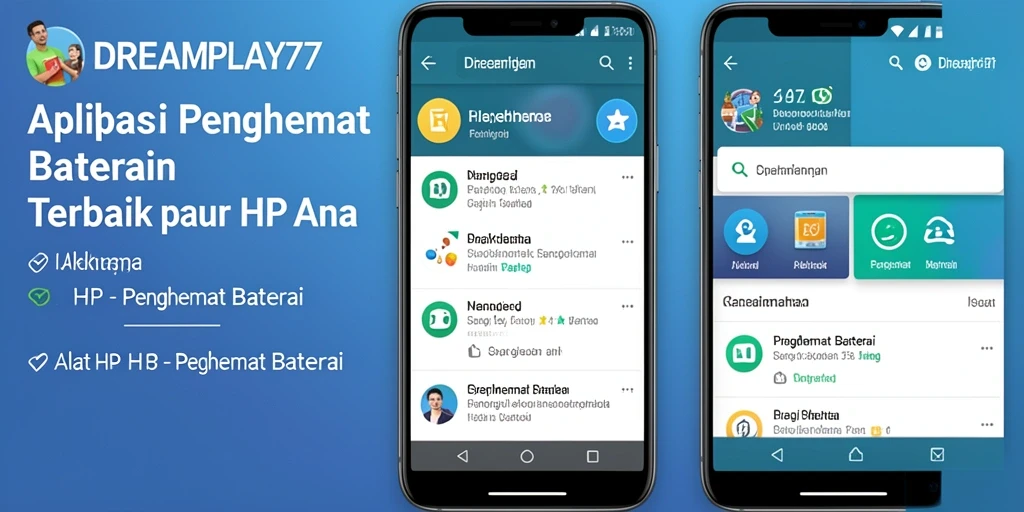Antarmuka aplikasi DREAMPLAY77 menampilkan fitur penghemat baterai yang efektif.