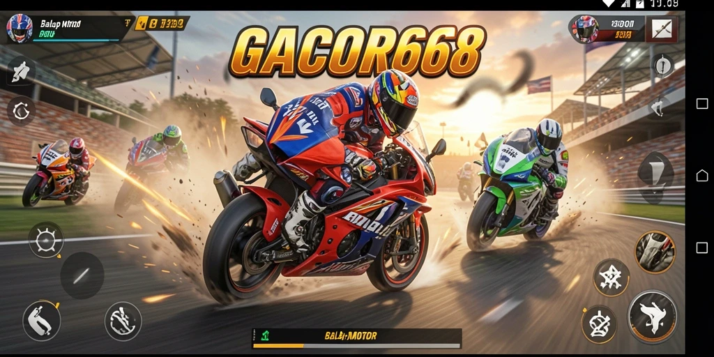 Tampilan antarmuka GACOR668 saat balapan motor yang seru.