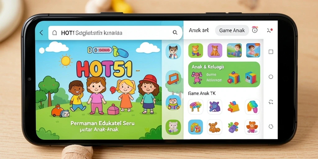 Tampilan utama HOT51 yang penuh warna dan interaktif untuk anak-anak.
